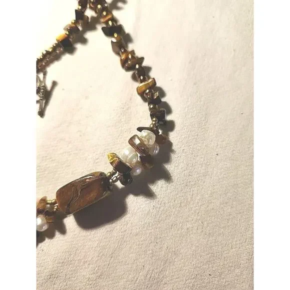 Tiger's Eye Stone Natural Pearl 925 Sterling Silver Necklace Pendant 22 In. - Picture 6 of 7